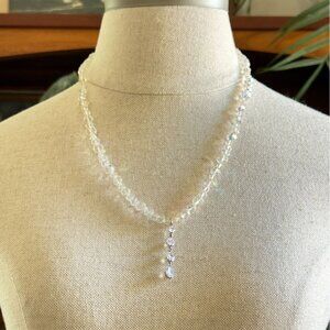 Aurora Borealis Wedding Necklace, 22 Inch Lariat, Vintage Crystal Beads, Bridal